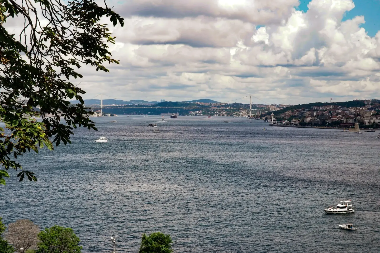 The Bosphorus from the Fourth Courtyard, ships passing below the palace gardens.
